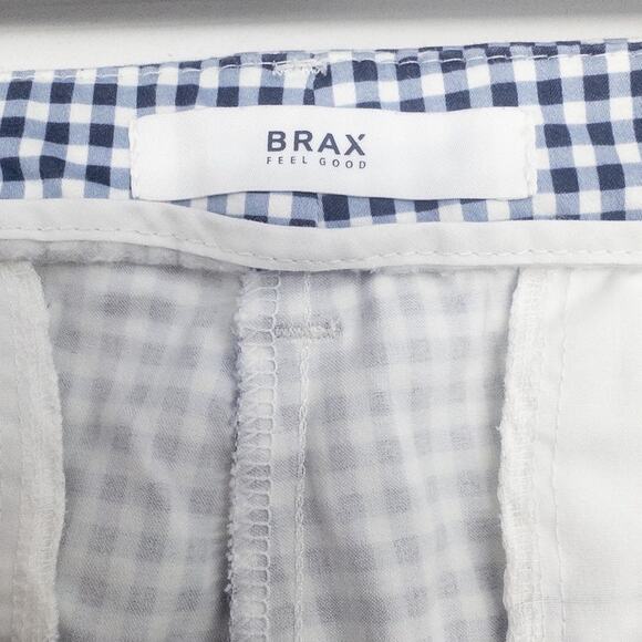 Brax Maron Blue Gingham Frayed Hem Stretch Cotton Pants Women's 36 US 16 - Picture 6 of 7